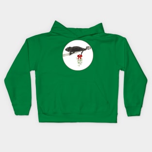 Chameleon holding mistletoe Kids Hoodie